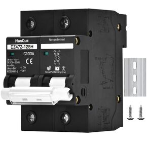 DC Circuit Breaker 100V to 250V Large Current Max 150A Black Color DIN Rail Mounting 2 Poles Thermomagnetic Short Circuit Overload Protector Solar Panel Battery Switchs (150A)