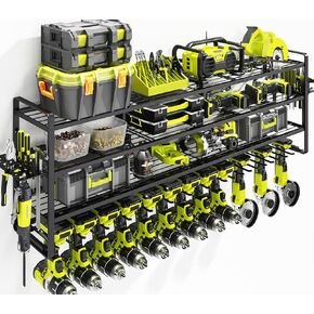 KAFAHOM Large Power Tool Organizer Wall Mount-13 Drill Holder for Garage,4 Layer Power Tool Rack,Tool Organizer and Storage with 2 New Accessories, Gifts Idea for Men Dad Husband