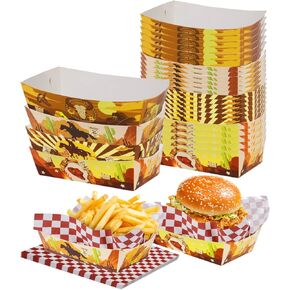 24 PCS Western Party Decorations, Cowgirl Paper Food Trays with 50 PCS Wax Paper Sheets, Disposable Food Boats for Wild West Party, Last Rodeo Paper Boats for Food BBQ Picnic