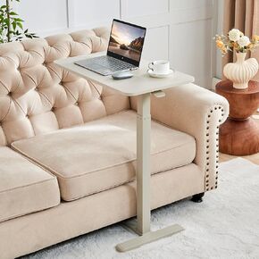 Overbed Tables Adjustable Height, Standing Desk Laptop Bedside Table with Hidden Wheels, Multi-Purpose Rolling Table for Home Office Hospital Use, Brown Wood Grain