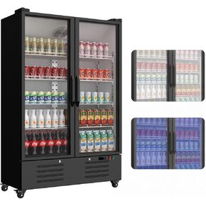 27.1 Cu.ft Commercial Cooler Merchandiser Refrigerator Energy-Efficient, Aluminum Frame, ETL, Full Glass Door Display Refrigerator, Blue White LED, Quiet, Reach-in Beverage Cooler for Restaurants,Shop