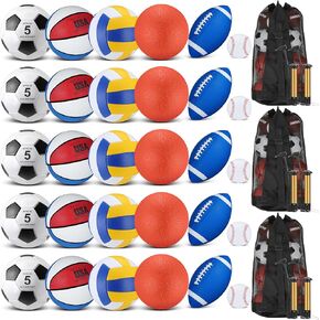 Liliful 36 Pcs Bulk Sport Balls Set Football Soccer Playground Ball Basketball Volleyball Baseball Multi Sport Equipment Bag Pump for Kid Adult Assorted Sport Ball Operation Christmas