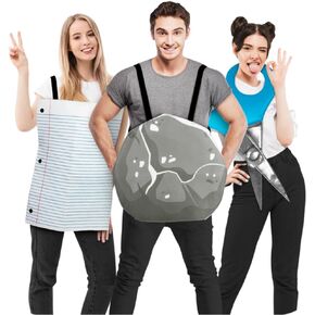 Rock Paper Scissors Family Costume Set - Fun Halloween Outfits for 3, Trio Costume Set, A Funny Group Halloween Costume for Three Adult People