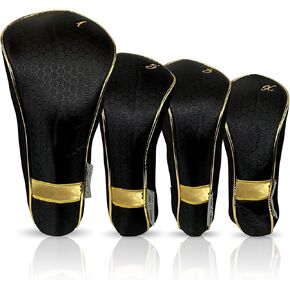 Womens Designer Golf Club Covers 4 Pack - Taboo Fashions Numbered Head Covers for Driver Woods & Hybrid - Weather/Moisture Resistant Protection (Black Prints)
