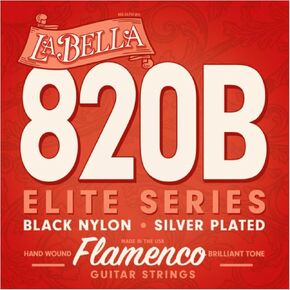 La Bella 820 Elite Series Red Nylon Silver Plated Hand Wound, Medium Flamenco Guitar String Pack of 3 28-42
