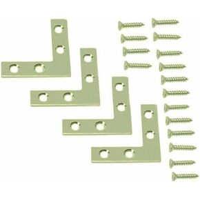Wideskall® 2" inch Flat Corner Angle Brace Repair Plated Bracket Bright Brass w/Screws (Pack of 40)