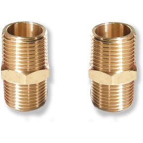 2PCS Hex Brass Nipple 3/8"NPT Male X 3/8" NPT Male Pipe Fitting 3/8 inch Brass Pipe Nipples Male Pipe Adapter Fittings Heavy Equal Brass Nipples Connectors (Male 3/8)