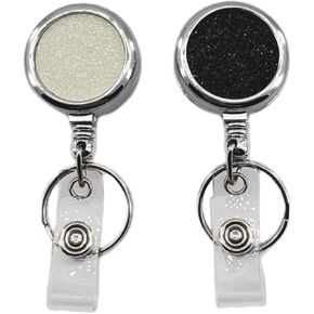 2 Pack Metal Retractable Badge Holder Reel - Durable & Bling ID Card Holders with Clip & Key Ring, Ideal for Nurses, Teachers, Students, Office Use (Black & White)