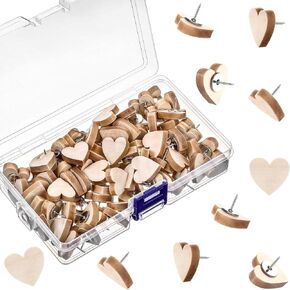 Sawysine 80 Pcs Wood Push Pins, Wood Thumb Tacks Decorative Push Pins for Cork Boards, Map Photos Calendar and Home Office Craft Projects(Round)