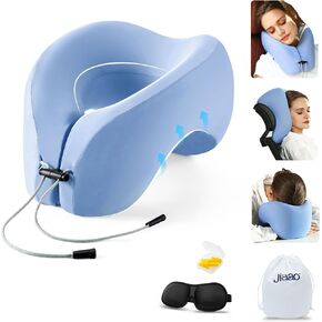 2-in-1 Travel Neck Pillow, Advanced Neck Support for Long Flights, Portable Drawstring Bag, U Shape Memory Foam Pillows for Traveling, Car, Home