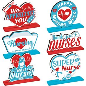 Suzile 6 Pcs Thank You Nurse Table Centerpieces Nurses Appreciation Week Wooden Table Topper Party Supplies Nurse Day Table Centerpiece Gift Nurse Graduation Signs Nurses Appreciate Decoration