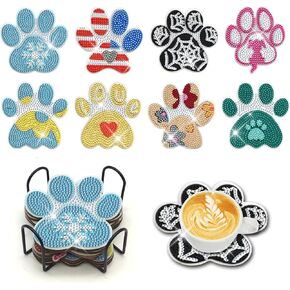 YOKUSHI 8PCS Cartoon Diamond Art Coasters kit for Adults, Cute DIY Diamond Painting Coasters Kit with Holder Cork Base, Small Diamond Art Painting Kit for Adults Kids Art Craft Supplies (Cartoon)