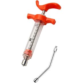 1 Set Feeding Syringe with Drench Nozzle Adjustable Dosage Reusable Drench Gun Syringe for Goat, Horse, Sheep, Dog, Pig, Cat, Bird, Small Pet (M-50ml)