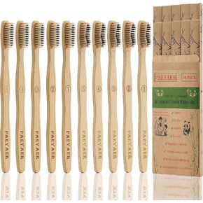 20 Count Bamboo Toothbrushes (Soft+Medium), Natural Wood Toothbrushes Bulk, Eco-Friendly, BPA Free, Biodegradable & Compostable Charcoal Wooden - Reusable Travel Toothbrushes