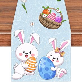 Labeol Easter Table Runner, 72x13 Inch Easter Eggs and Bunny Rabbit Light Color Table Runner for Spring Party Kitchen Decor