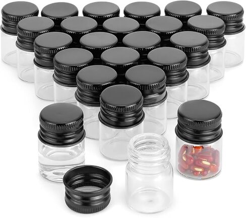 KESELL 20ML قوارير صغيرة صافية 35 زجاجات زجاجية مع أغطية الألومنيوم المسمار الجرار الصغيرة مع الأغطية للتوابل قوارير زجاجية صغيرة لتخزين الزخارف (الغطاء الأسود) in Kuwait