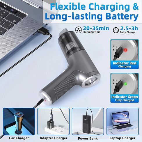 Handheld Car Vacuum Cleaner Cordless, High-Power Brushless 20000PA Mini Hand Held Vacuum Cleaner with 8 Multi-Functional Nozzle & 2 Replaceable Filters, Portable Vacuum Cleaner for Car Office Pet Hair in Saudi Arabia