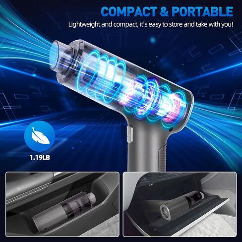 Handheld Car Vacuum Cleaner Cordless, High-Power Brushless 20000PA Mini Hand Held Vacuum Cleaner with 8 Multi-Functional Nozzle & 2 Replaceable Filters, Portable Vacuum Cleaner for Car Office Pet Hair in Saudi Arabia