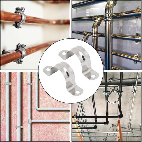 M8 (5/16 Inch) Conduit Clamp 50 Pcs, Stainless Steel 2 Hole Strap U Bracket Rigid Pipe Strap Clamp Fit for 5/16 Inch Pipes OD, U Tube Strap Clamp for Pipe Fixing on Various Surfaces in Kuwait
