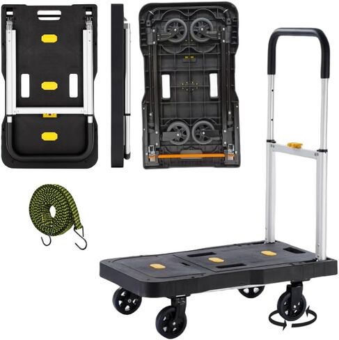Platform Truck Folding Hand Truck 330 LB Heavy Duty Utility Dolly Flatbed Luggage Push Cart Fully Folded Compact Cart, Portable Trolley with 1 Elastic Ropes, Easy Storage & Lightweight for Moving in Saudi Arabia
