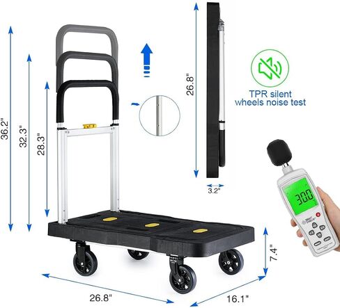 Platform Truck Folding Hand Truck 330 LB Heavy Duty Utility Dolly Flatbed Luggage Push Cart Fully Folded Compact Cart, Portable Trolley with 1 Elastic Ropes, Easy Storage & Lightweight for Moving in Saudi Arabia