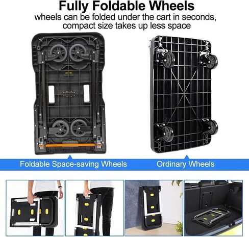 Platform Truck Folding Hand Truck 330 LB Heavy Duty Utility Dolly Flatbed Luggage Push Cart Fully Folded Compact Cart, Portable Trolley with 1 Elastic Ropes, Easy Storage & Lightweight for Moving in Saudi Arabia