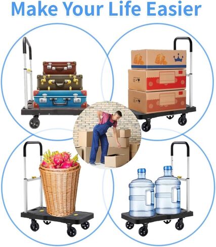 Platform Truck Folding Hand Truck 330 LB Heavy Duty Utility Dolly Flatbed Luggage Push Cart Fully Folded Compact Cart, Portable Trolley with 1 Elastic Ropes, Easy Storage & Lightweight for Moving in Saudi Arabia