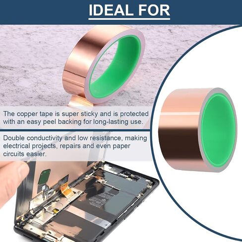 Copper Foil Tape (30mm x 30m) 0.05mm Thickness with Double-Sided Conductive Tape for Guitar & EMI Shielding, Paper Circuits, Garden, Electrical Repairs in Saudi Arabia