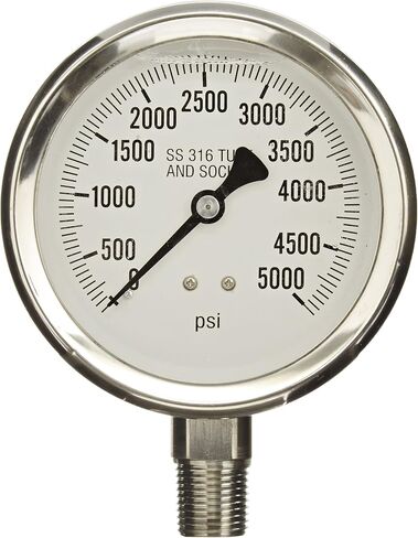 مقياس PIC S301L-402U مقاس 4 بوصات، نطاق 0/10000 رطل لكل بوصة مربعة، حجم اتصال NPT ذكر 1/2 بوصة، مقياس ضغط مملوء بالغليسيرين بمقياس واحد في الأسفل مع علبة من الفولاذ المقاوم للصدأ وأجزاء داخلية، إطار من الفولاذ المقاوم للصدأ، وعدسة بولي كربونات in Kuwait