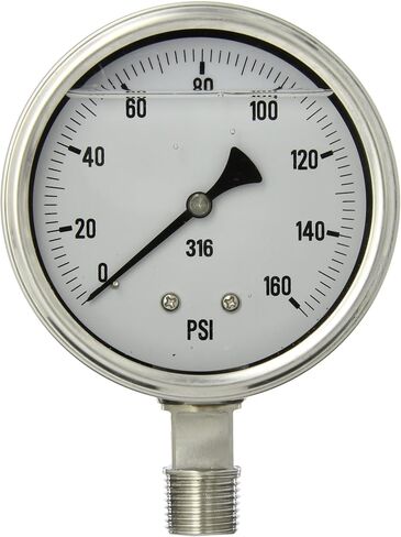 مقياس PIC S301L-402U مقاس 4 بوصات، نطاق 0/10000 رطل لكل بوصة مربعة، حجم اتصال NPT ذكر 1/2 بوصة، مقياس ضغط مملوء بالغليسيرين بمقياس واحد في الأسفل مع علبة من الفولاذ المقاوم للصدأ وأجزاء داخلية، إطار من الفولاذ المقاوم للصدأ، وعدسة بولي كربونات in Kuwait
