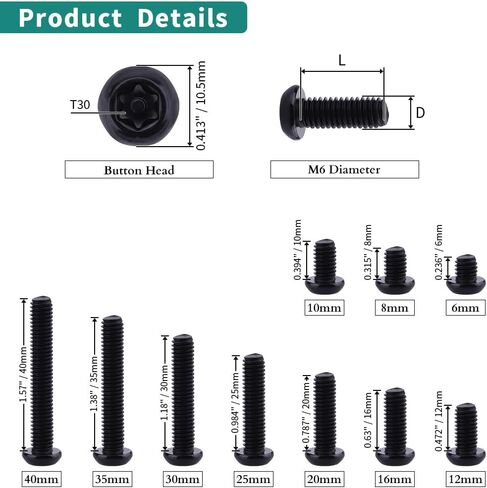 M5-0.8 × 20 مم زر مقاوم للصدأ من الفولاذ المقاوم للصدأ بروت براغي محرك Torx ، ومسامير أمان ، ومضادة للسرقة ، والتشطيب المغلفة الأسود ، وتضمين بت محرك T25 ، 50 PCS in Kuwait