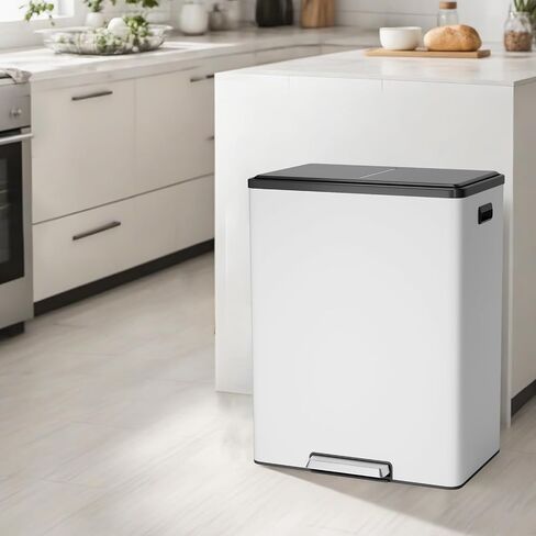 Step Dual Trash Can, 60L/16 Gallon Recycle Bins with Lid, 2 Removable Wastebusket, Step Pedal, Large Stainless Steel Double Trash Bin for Kitchen, Bathroom in Saudi Arabia
