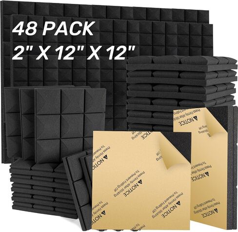 48 Pack Acoustic Insulation Panels 2" X 12" X 12" Self-Adhesive Mushroom Acoustic Foam Panels High Density Sound Proofing Padding Recording Studio Foam Absorber-Gray in Saudi Arabia