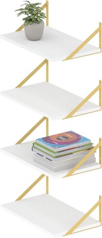 10 Inch Deep Floating Shelves, 16.5" x 10", Set of 4, Natural Wood Floating Book Shelves for Bedroom, Living Room, Rustic Wall Shelves for Books, Plants and More, Burnt Wood Finish in Saudi Arabia