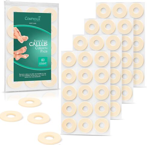 Callus Cushions Pads, 60-Count, Prevents Calluses, Corns, blisters and Mosquito Bites on feet from Pressure and Friction, Round Soft Foam, Beige Skin Color (Small for Toes) in Saudi Arabia