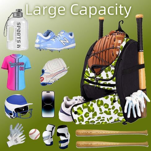 Softball Bag, Youth Softball Bag Baseball Bat Bag with Vented Shoe Compartment, Softball Equipment Bag TBall Bat with Fence Hook, for Batting Mitten, Helmet, Teeball Gear Adult Boys Girls Kid in Saudi Arabia