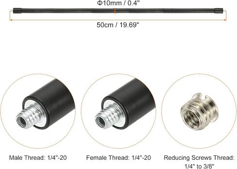 PATIKIL 20" Gooseneck, 1/4"-20 Male to Male Thread Metal Universal Hose Flexible Arm Gooseneck Tube Extension Holder with Reducing Screws for Action Camera, Phone, Microphone, Black in Saudi Arabia