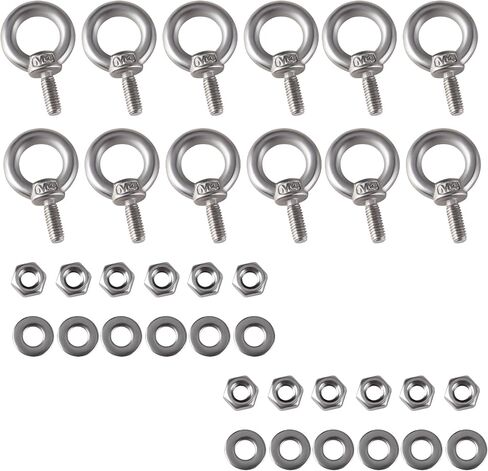 12Pcs M6*14mm Lifting Ring Eye Bolts, M6 304 Stainless Steel Lifting Shoulder Eye Bolts with Washers and Nuts, M6 Screw Eye Bolts for Machinery Use in Saudi Arabia
