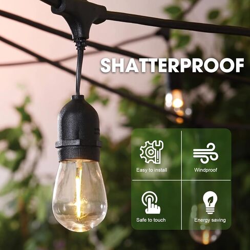 S14 LED Bulbs for Outdoor String Lights, 36 Pack Shatterproof Replacement Edison Bulbs for Patio String Lights Outdoor Waterproof, Warm White 2200K, Dimmable, E26 Standard Base in Saudi Arabia