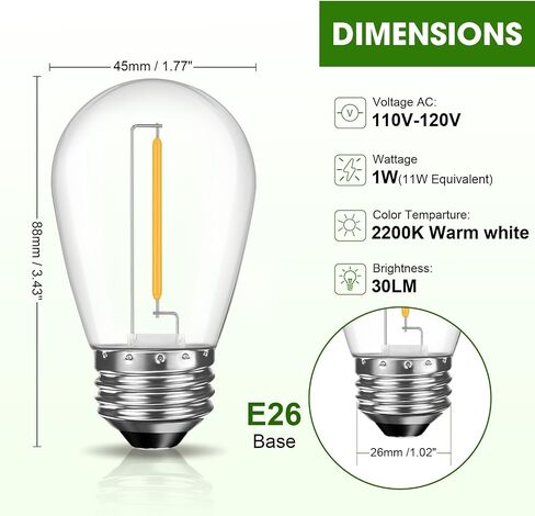 S14 LED Bulbs for Outdoor String Lights, 36 Pack Shatterproof Replacement Edison Bulbs for Patio String Lights Outdoor Waterproof, Warm White 2200K, Dimmable, E26 Standard Base in Saudi Arabia