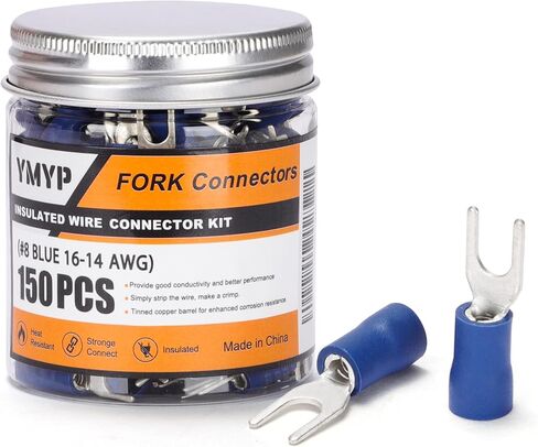 90PCS Fork Wire Connectors Insulated - Yellow 12-10 AWG M4 Stud Size #8 - U-Type Tinned Copper Spade Electrical Crimp PVC Terminals in Saudi Arabia