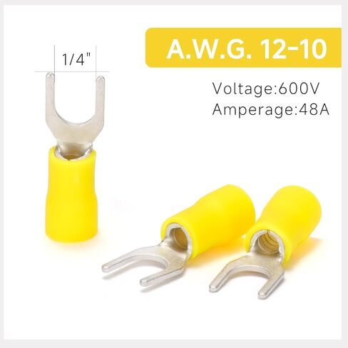 90PCS Fork Wire Connectors Insulated - Yellow 12-10 AWG M4 Stud Size #8 - U-Type Tinned Copper Spade Electrical Crimp PVC Terminals in Saudi Arabia