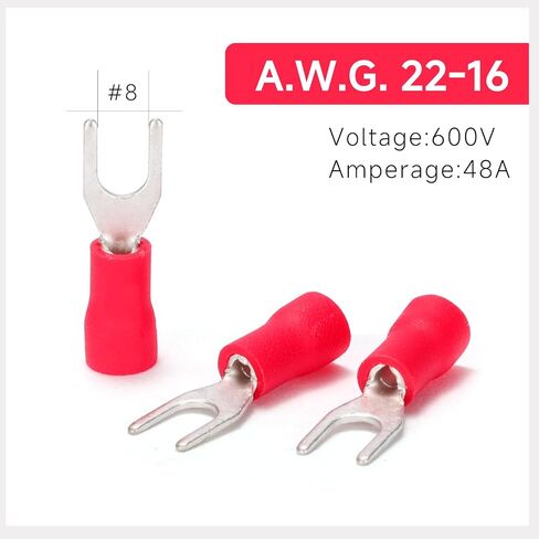 90PCS Fork Wire Connectors Insulated - Yellow 12-10 AWG M4 Stud Size #8 - U-Type Tinned Copper Spade Electrical Crimp PVC Terminals in Saudi Arabia