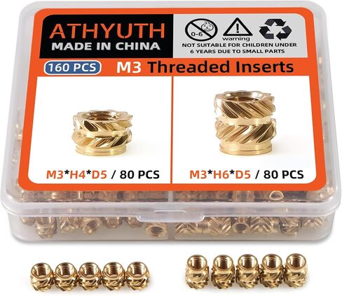 Threaded Inserts Assortment Kit, Female Thread Metric Knurled Nuts and Heat Set Insert Tips totalling 330+6 Pcs, M2M2.5M3M4M5 Heat Embedment Brass Nuts for Plastic and 3D Printing Components in Saudi Arabia