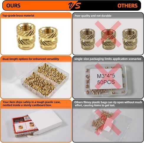 Threaded Inserts Assortment Kit, Female Thread Metric Knurled Nuts and Heat Set Insert Tips totalling 330+6 Pcs, M2M2.5M3M4M5 Heat Embedment Brass Nuts for Plastic and 3D Printing Components in Saudi Arabia