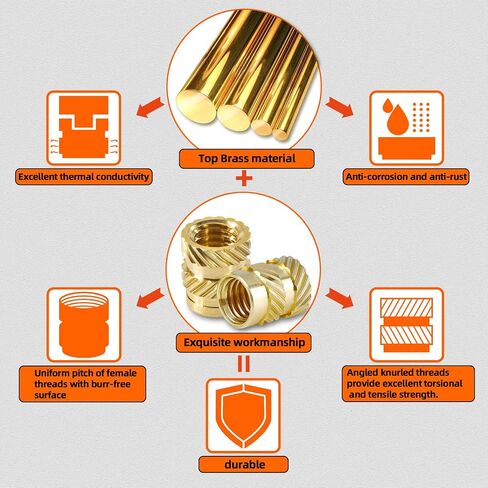 Threaded Inserts Assortment Kit, Female Thread Metric Knurled Nuts and Heat Set Insert Tips totalling 330+6 Pcs, M2M2.5M3M4M5 Heat Embedment Brass Nuts for Plastic and 3D Printing Components in Saudi Arabia