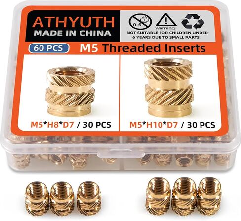 Threaded Inserts Assortment Kit, Female Thread Metric Knurled Nuts and Heat Set Insert Tips totalling 330+6 Pcs, M2M2.5M3M4M5 Heat Embedment Brass Nuts for Plastic and 3D Printing Components in Saudi Arabia
