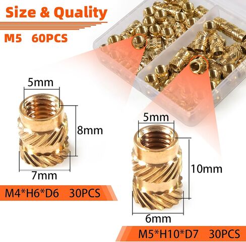 Threaded Inserts Assortment Kit, Female Thread Metric Knurled Nuts and Heat Set Insert Tips totalling 330+6 Pcs, M2M2.5M3M4M5 Heat Embedment Brass Nuts for Plastic and 3D Printing Components in Saudi Arabia