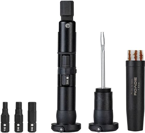 Topeak Plug'n Tool Mountain، مجموعتان من الأدوات، تناسب مقود MTB، مع أداة إصلاح الإطارات بدون أنابيب مقاس 3.5 مم، و7 قطع أدوات in Saudi Arabia