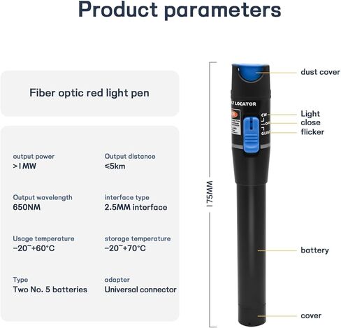 Visual Fault Locator Fiber Optic Tester 5mW - VFL Fiber Optic Red Light Test Pen, Fits SC FC ST Interface Fiber Optic Network Detector Meter in Saudi Arabia